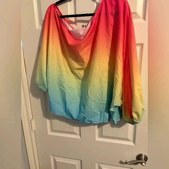 423- NWT Rainbow Ombre off shoulder Women's Blouse - Multicolor Long Sleeve - Picture 1 of 3